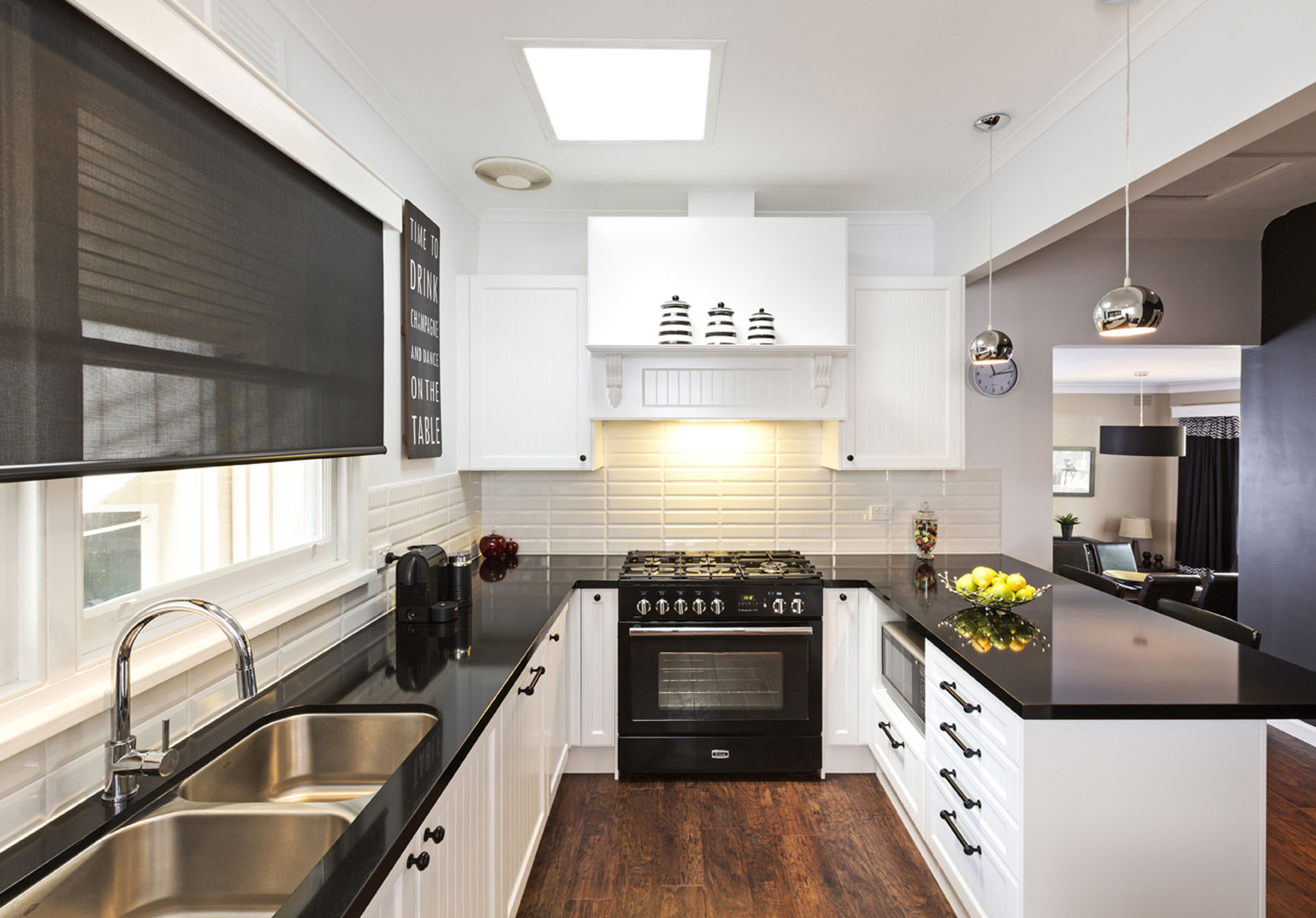 stylish kitchen with white and black theme